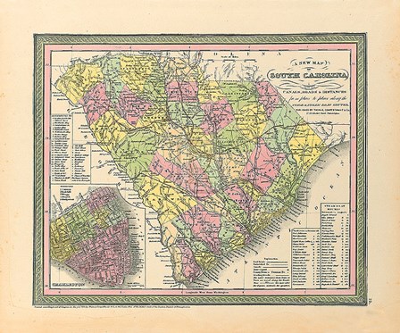 A New Map Of South Carolina by S.A. Mitchell art print