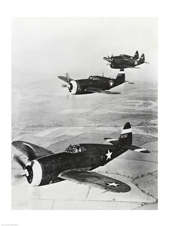 Three fighter planes in flight, P-47 Thunderbolt art print