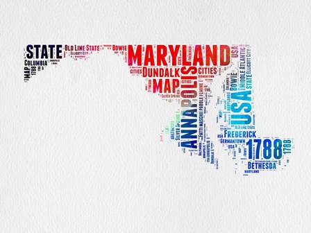 Maryland Watercolor Word Cloud by Naxart art print