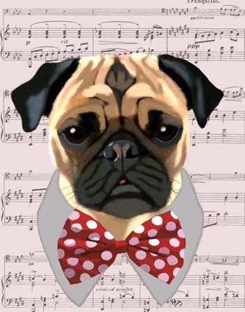 Pug with Red and White Spotty Bow Tie by Fab Funky art print