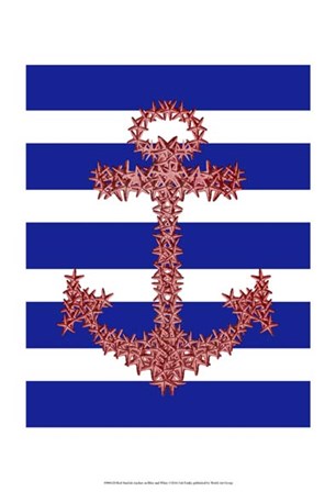 Red Starfish Anchor on Blue and White by Fab Funky art print