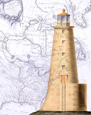 Lighthouse on Vintage Map Image by Fab Funky art print