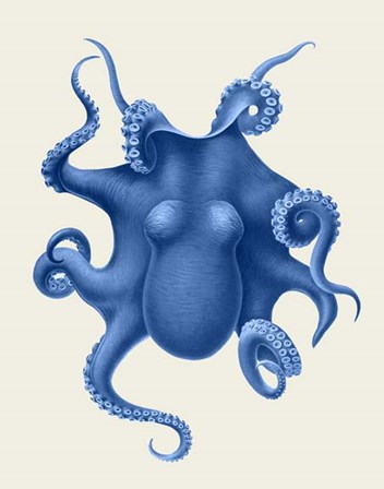 Blue Octopus on Cream d by Fab Funky art print