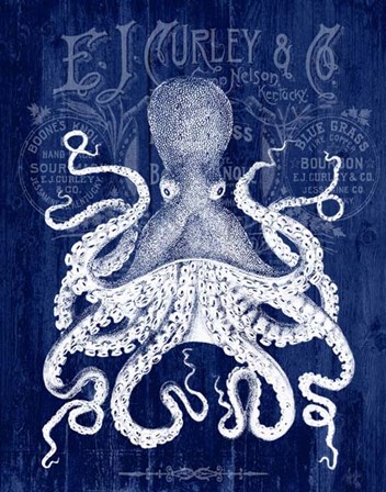 Octopus Prohibition Octopus On Blue by Fab Funky art print