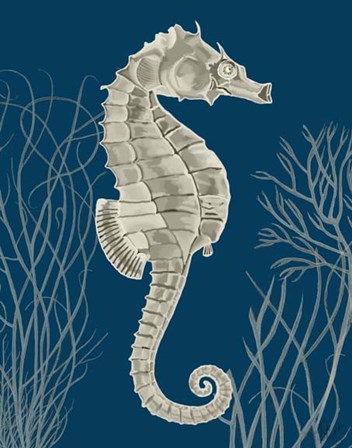 Silver Grey Seahorses on Blue a by Fab Funky art print