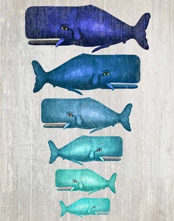 Whale Family Blue On White by Fab Funky art print