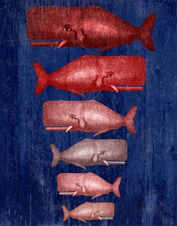 Whale Family Red On Blue by Fab Funky art print