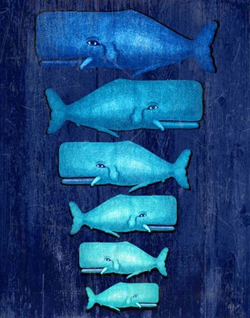 Whale Family Blue on Blue by Fab Funky art print