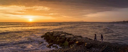 View of Pacific ocean at dusk, Playa Waikiki, Miraflores District, Lima, Peru by Panoramic Images art print