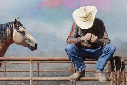 Cowboy On Fence by Chris Vest art print